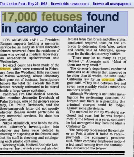 Article 17000 Fetus Container found