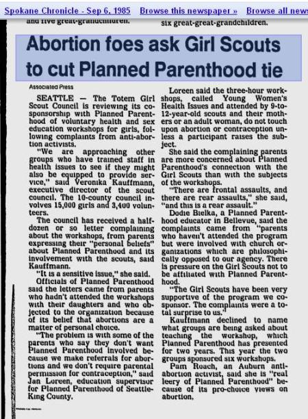 1985 Girls Scouts Planned Parenthood