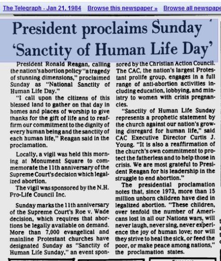 Ronald Reagan sanctity of human life abortion prolife
